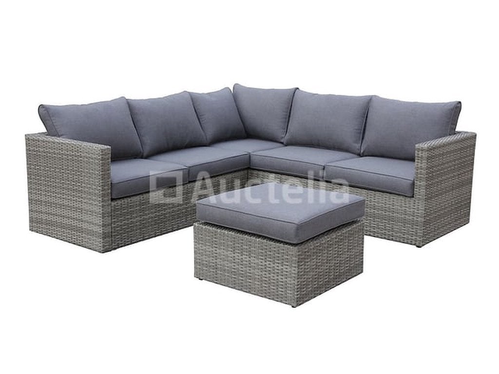 Loungeset 3-delig - Lichtbruin wicker + grijze kussens - Wee