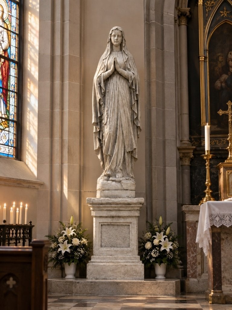 Grande statue de Marie sur un piédestal - 190 cm -  pierre, Jardin & Terrasse, Enlèvement ou Envoi, Pierre, Homme