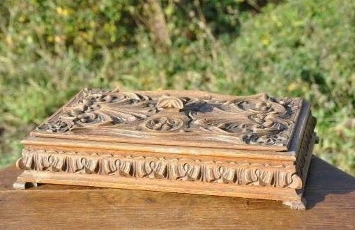 boite a gants 19eme bois sculpté et velours, Enlèvement ou Envoi
