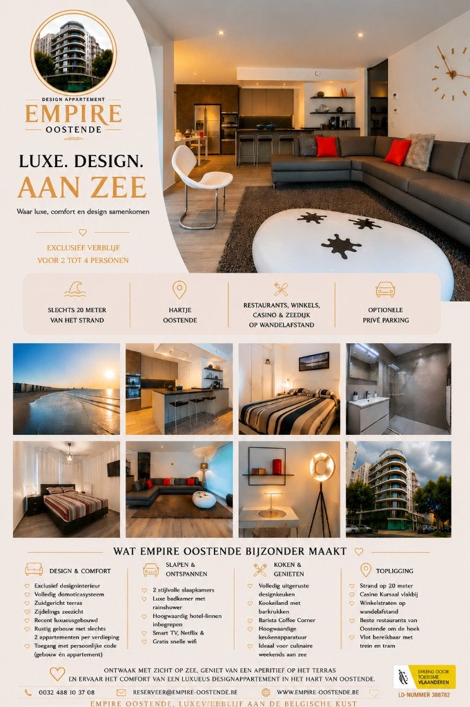 Luxe vakantie aan zee in Design Appartement Empire Oostende!, Propriétaire, Ville, Anvers et Flandres, 4 personnes