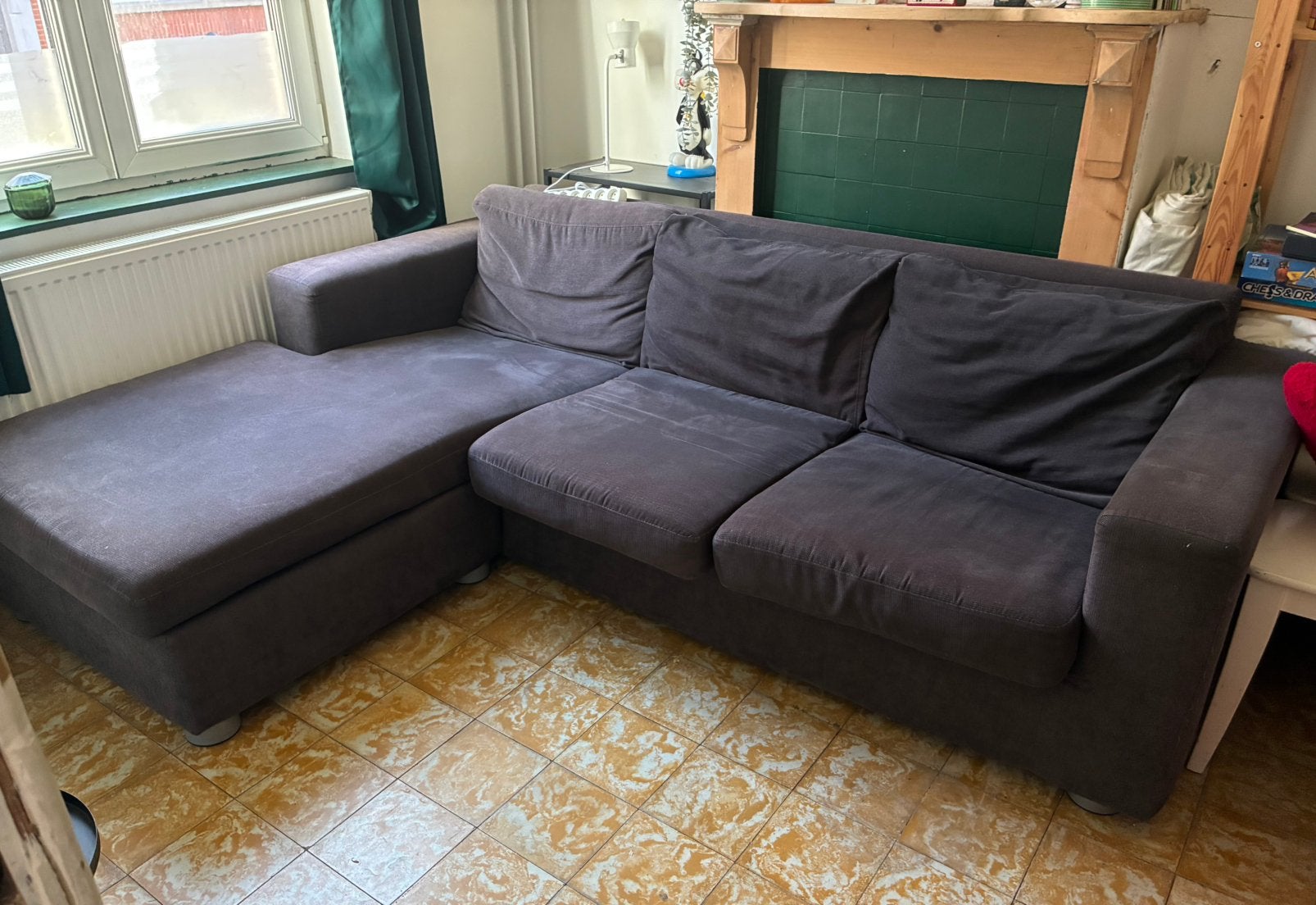 Grijze zetel voor 4 - Hoekbank, Banc d'angle, 125 à 150 cm, Enlèvement, Utilisé