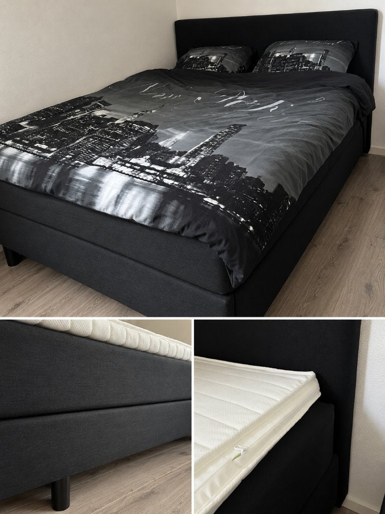 Boxspring leenbakker+ topper maar 3 maanden gebruikt!, Ophalen, Zwart, Tweepersoons, Zo goed als nieuw