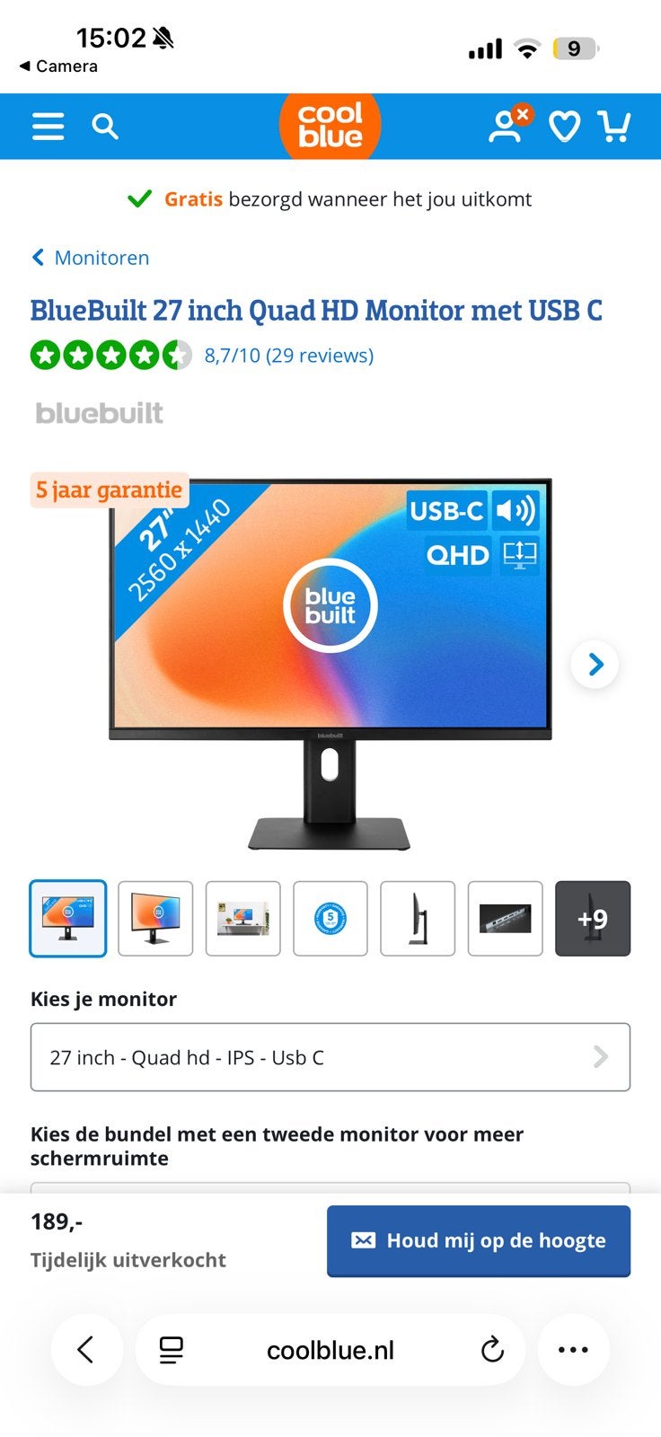 Blue build scherm nieuw in doos 27 inch coolblue, Computers en Software, Ophalen, Nieuw