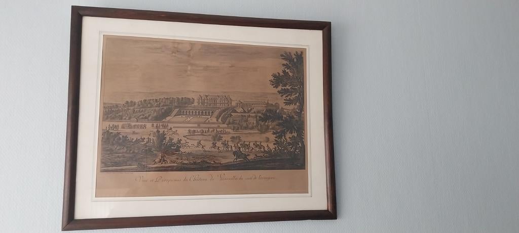 Antieke koper ets  'Versailles' 40x50cm  met watermerk, Antiek en Kunst, Kunst | Etsen en Gravures, Ophalen, Ets