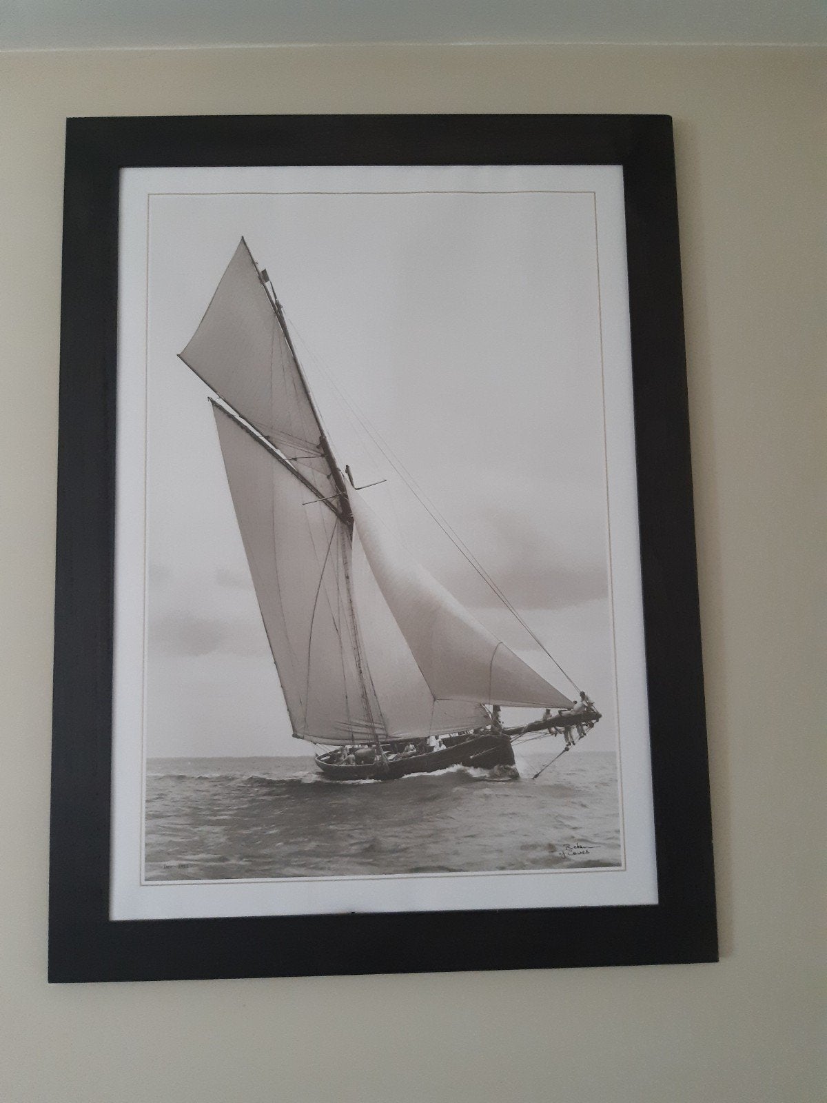 kader met prent zeilboot 1m15x83cm, Ophalen