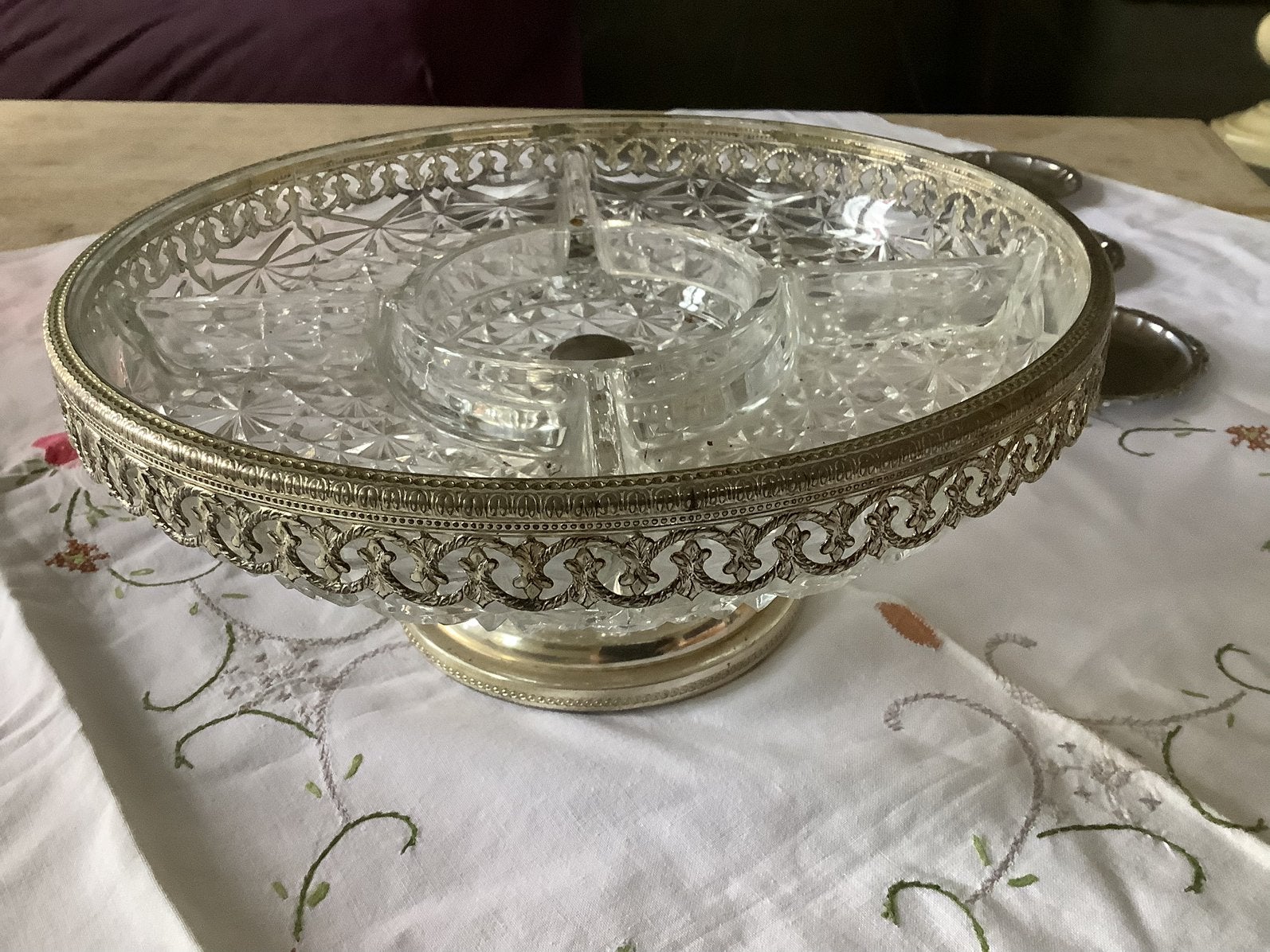 Vintage borrelschaal in kristal op voet, Antiek en Kunst, Ophalen