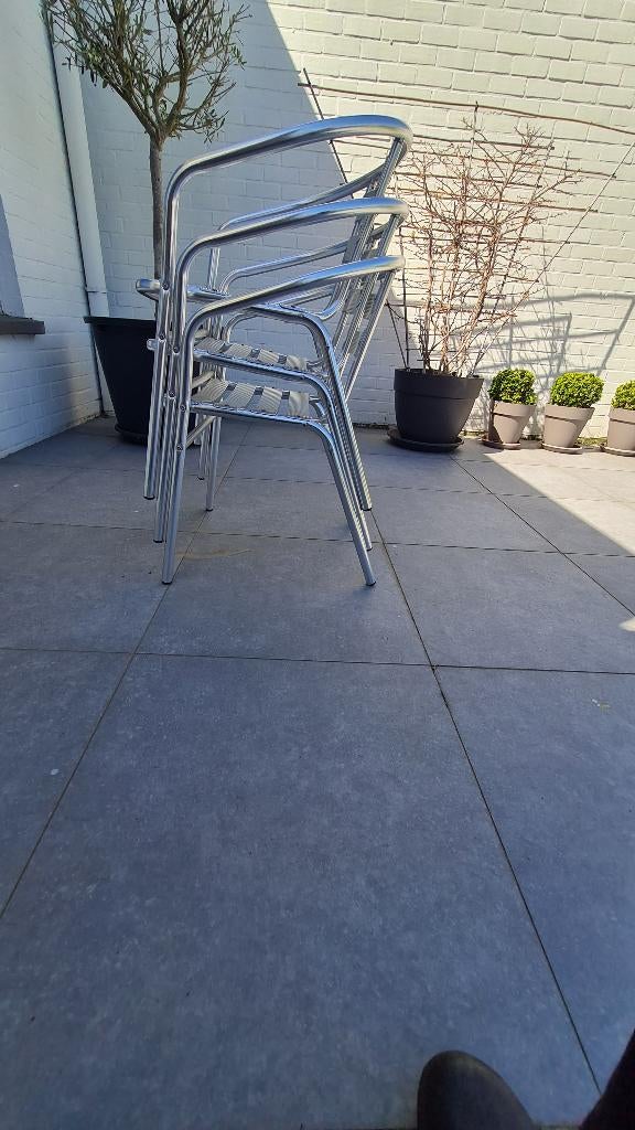 6 aluminium stapelbare tuinstoelen, Tuin en Terras, Tuinstoelen, Ophalen, Zo goed als nieuw, Aluminium, Stapelbaar