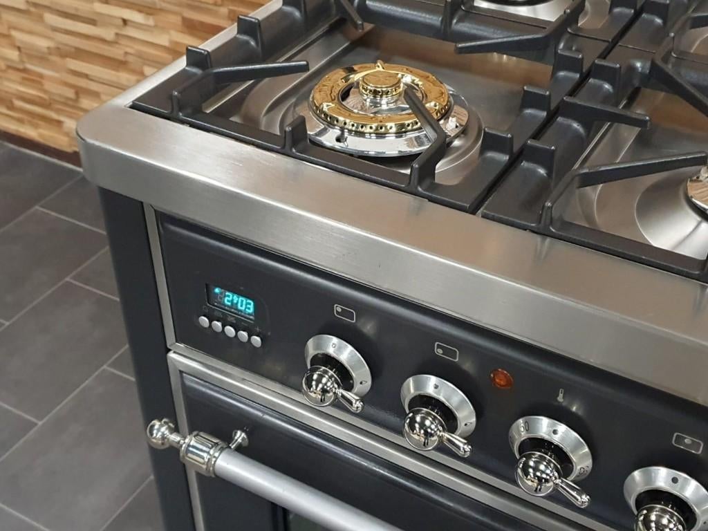 🔥Luxe Boretti Majestic Fornuis 90cm antraciet + rvs 6 pits, Ophalen, Zo goed als nieuw, Gas, 90 tot 95 cm