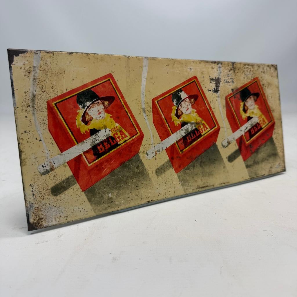 Gelithografeerd reclamepaneel voor Belga-sigaretten, Ophalen of Verzenden