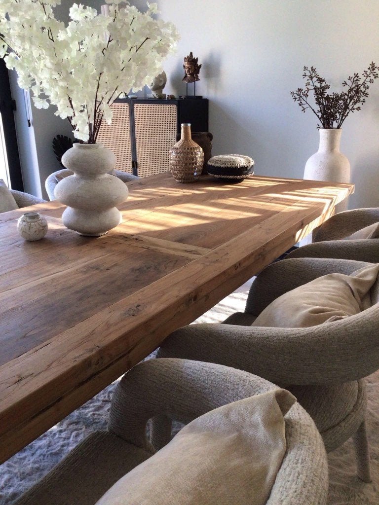 grote massieve kloostertafel//boerentafel, Ophalen, 100 tot 150 cm, Teakhout, Vijf personen of meer