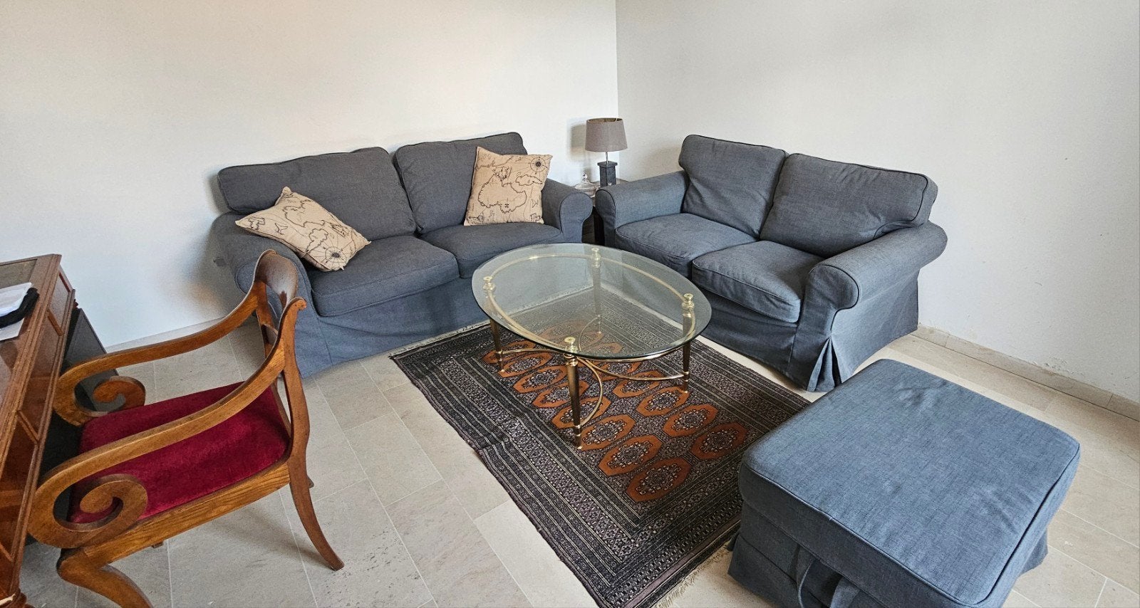 Comme neuf ! Ensemble IKEA EKTORP (2x Canapé 2p + Pouf) – Gr, Enlèvement, Comme neuf