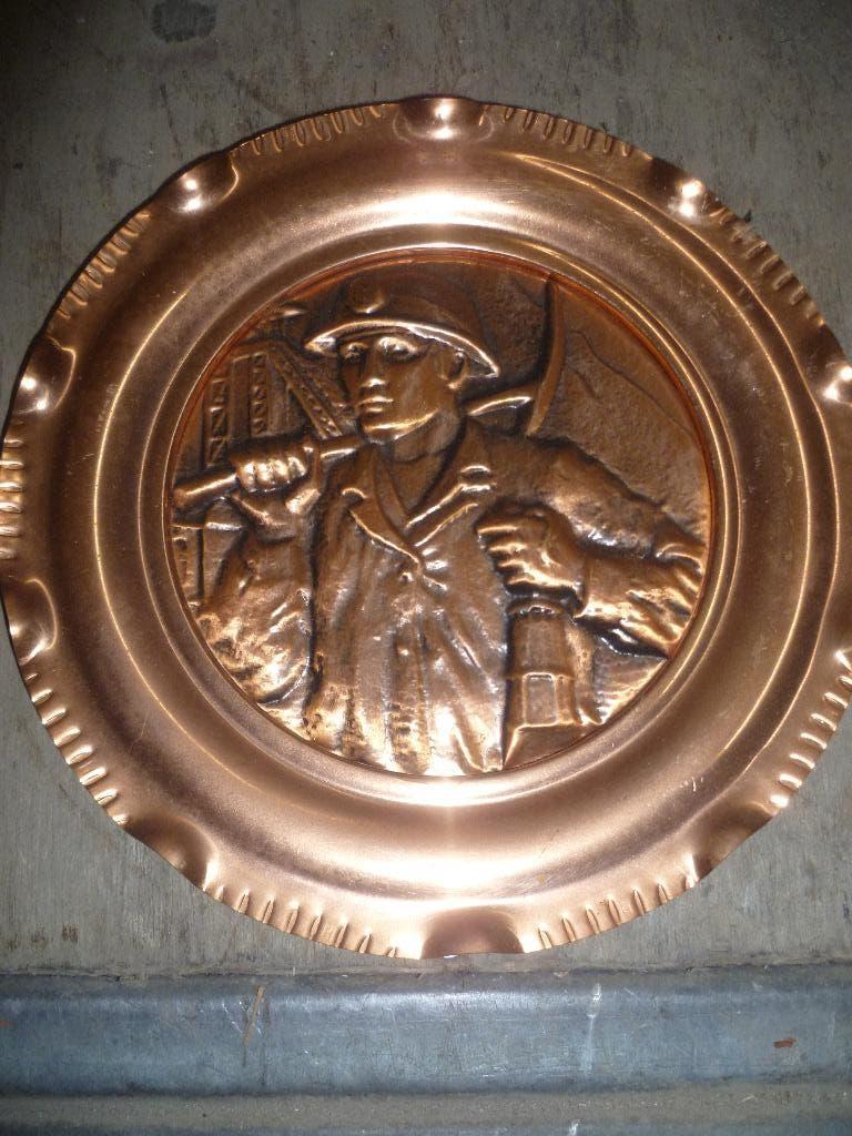 KOPEREN BORD MIJNWERKER, Antiek en Kunst, Ophalen