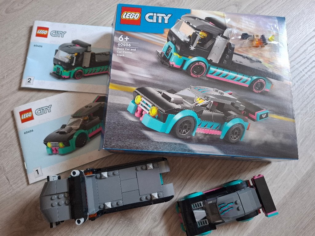 Voiture de course et camion de transport LEGO City 60406, City, Lego, Ensemble complet, Comme neuf