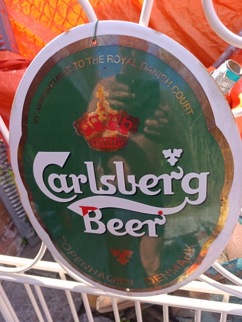 Emaille Carlsberg, Verzamelen, Ophalen, Gebruikt, Reclamebord, Plaat of Schild, Overige merken
