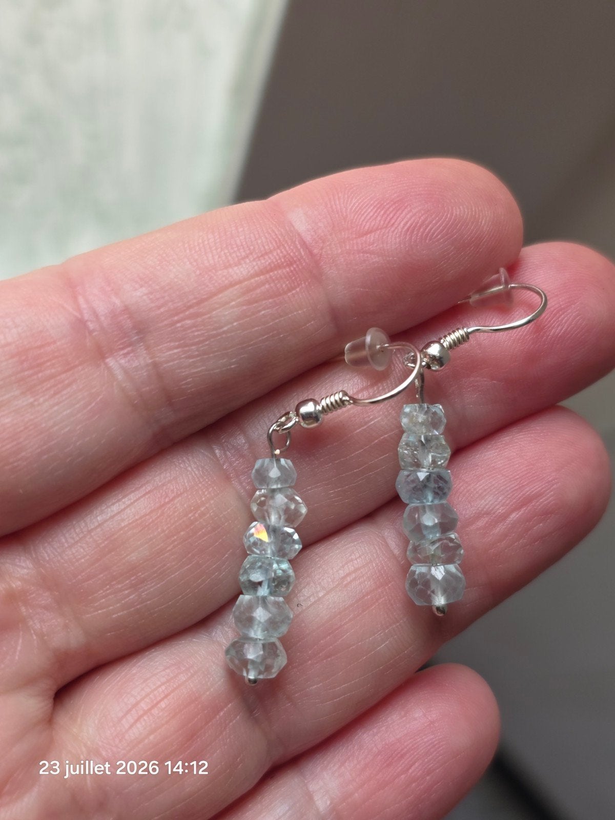 Boucles d'oreilles en argent sterling avec d’aigue-marine, Neuf, Enlèvement, Avec pierre précieuse, Argent