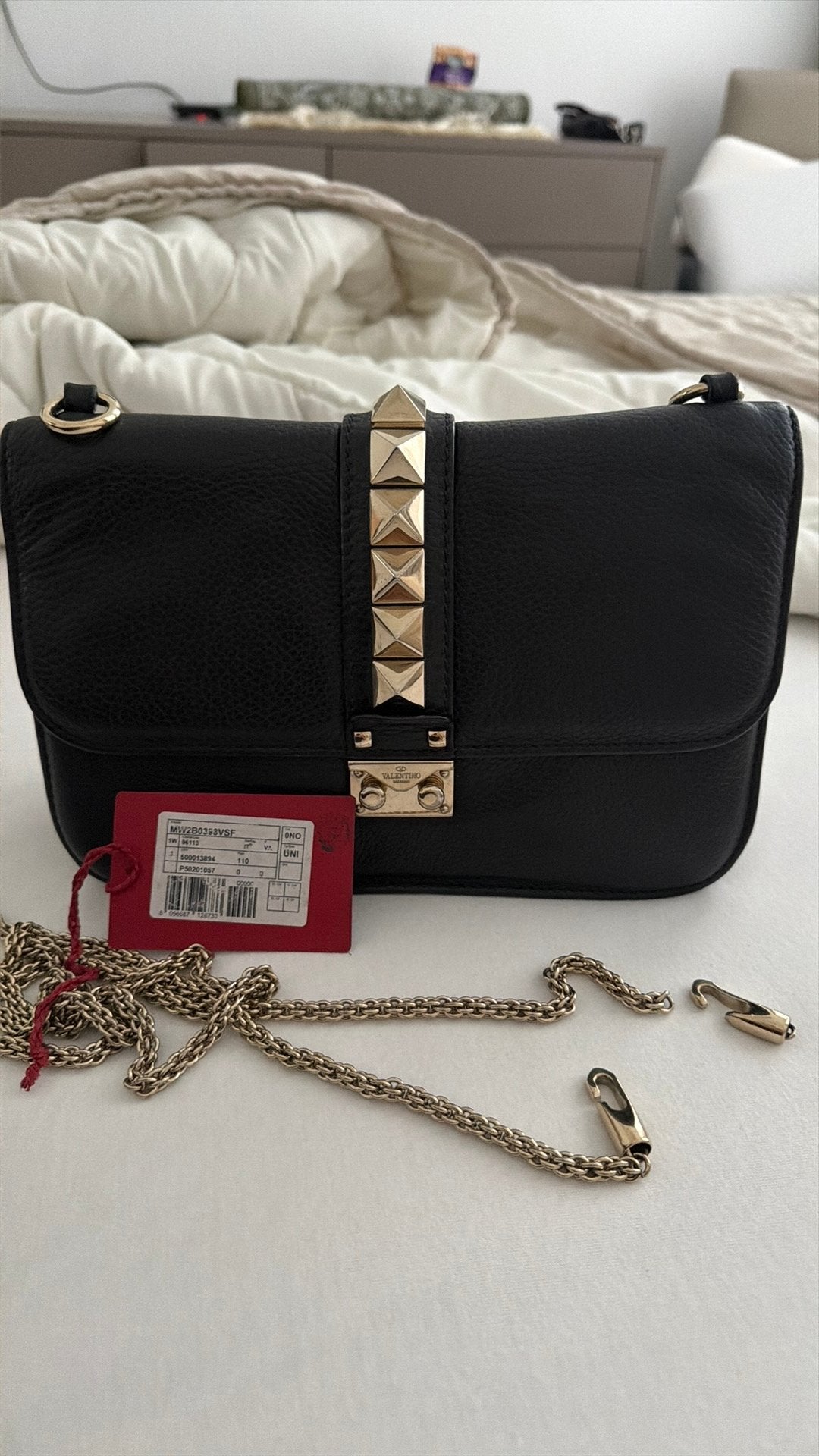 Valentino Garavani Rockstud Glam Lock Small – Black Leather, Ophalen, Gebruikt, Zwart