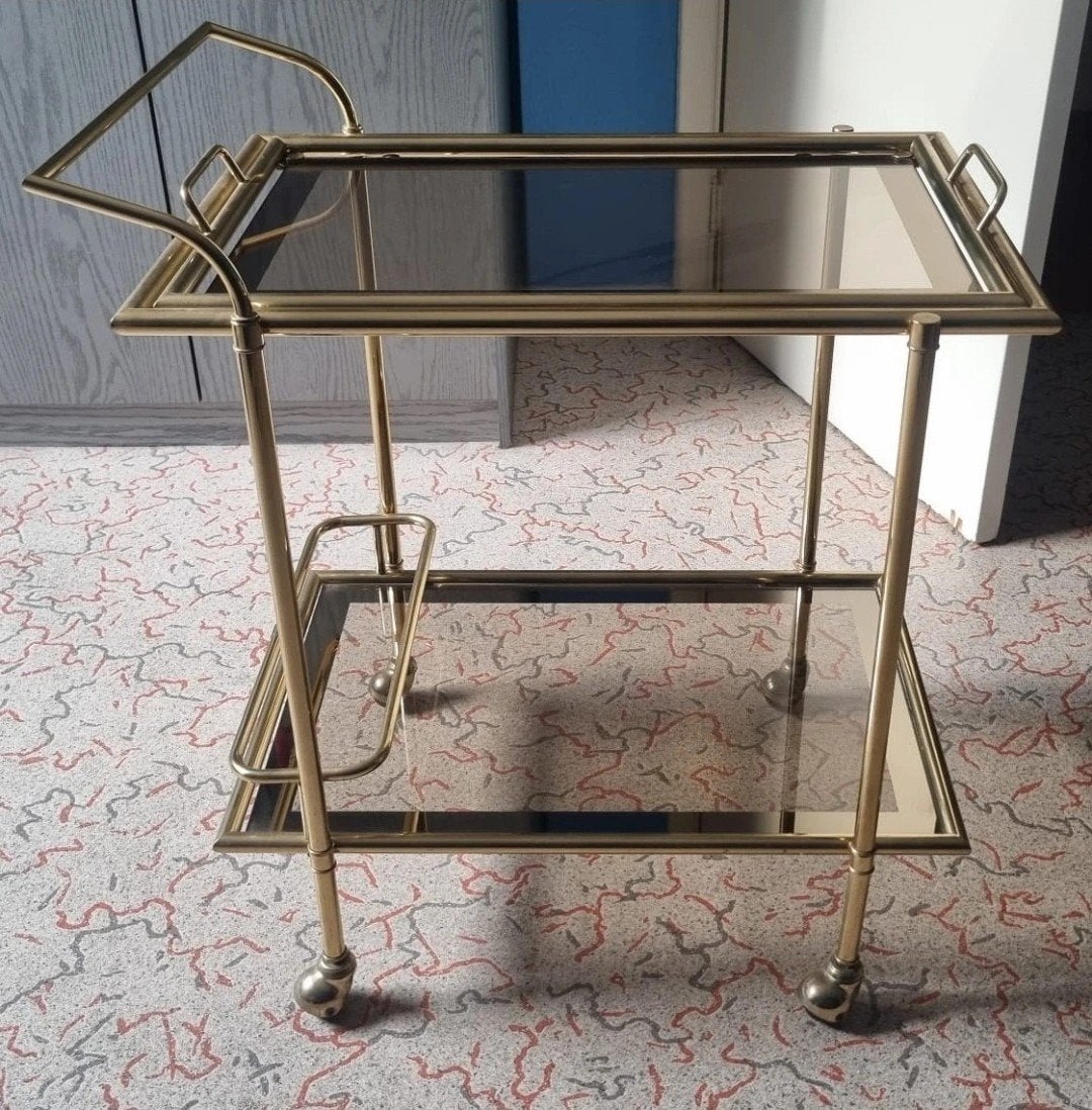 Art Deco barwagen van gerookt glas, Ophalen, Gebruikt, 50 tot 100 cm, Vintage