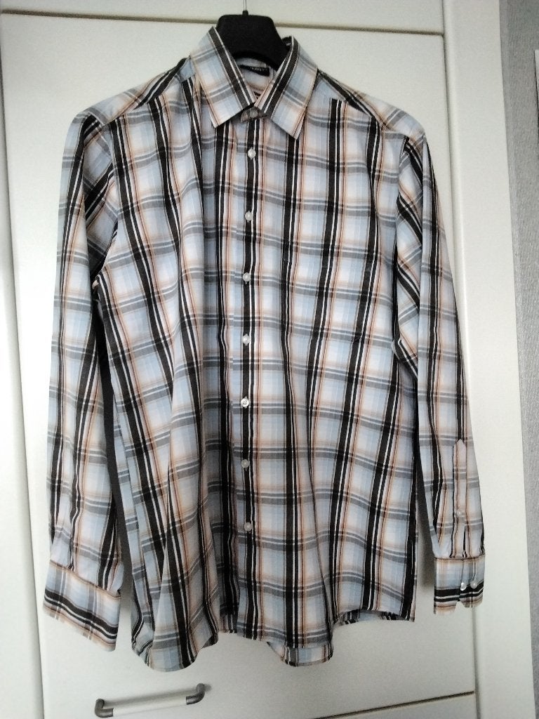 Chemise hommes manches longues 100% coton LIVERGY/T. L, Tour de cou 41/42 (L), Enlèvement ou Envoi, Porté, Bleu