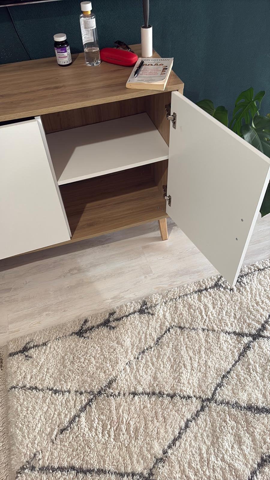 TV-meubel / dressoir - 3 deurs wit & eiken look, Ophalen, Zo goed als nieuw