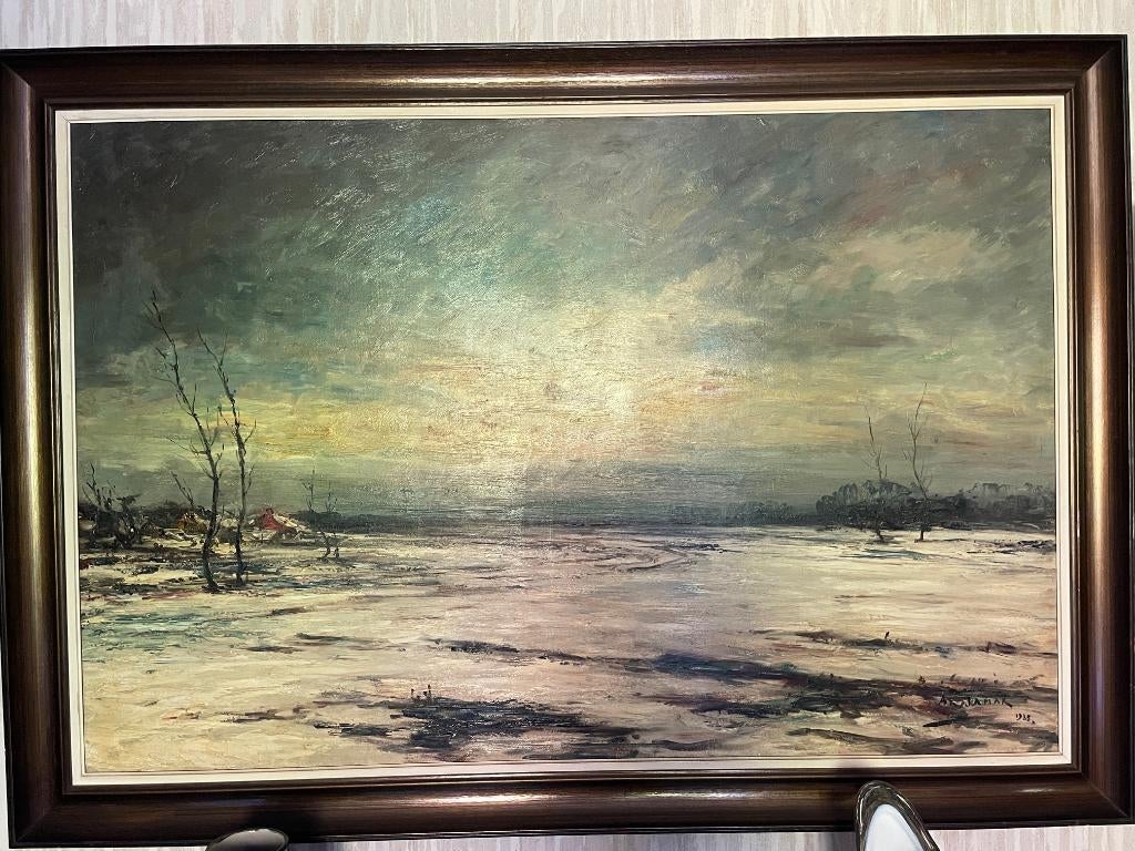 Armand JAMAR (1870-1946) HST paysage de neige 150x100cm, Antiquités & Art, Art | Peinture | Classique, Enlèvement