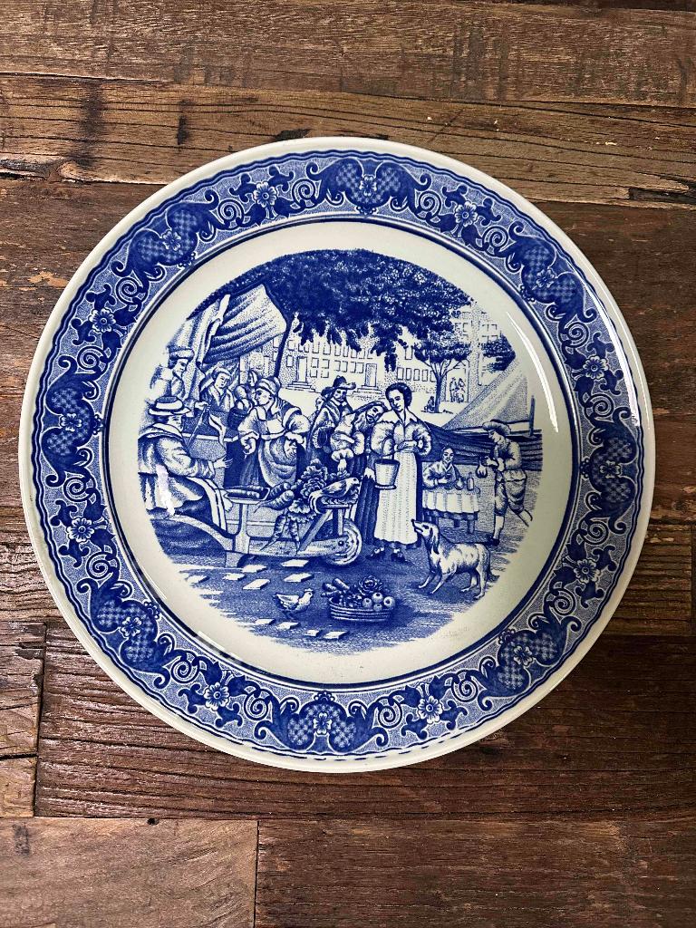 Delfts blauw wandbord markttafereel ca 1950-1970, Antiek en Kunst, Ophalen of Verzenden