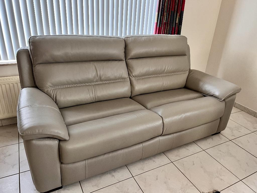 Lederen drie- + tweezit (met elektrische relax-functie), Huis en Inrichting, Zetels | Zetels, Ophalen, Minder dan 75 cm, 150 tot 200 cm