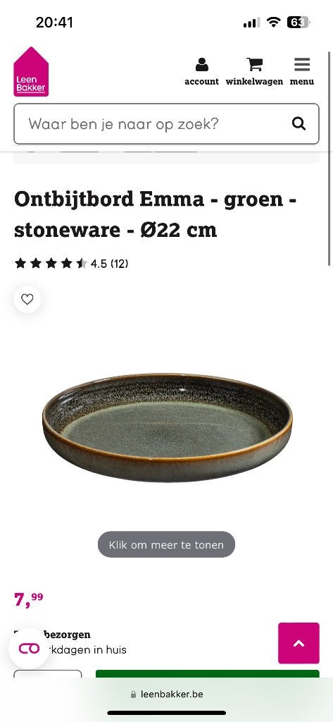 Leen bakker Bord ‘Emma’: 22 cm, Huis en Inrichting, Ophalen, Zo goed als nieuw, Modern, Bord(en)