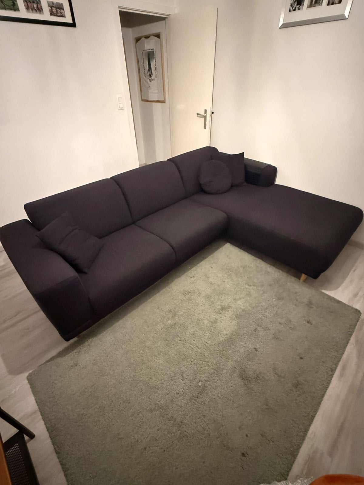 3-zit L-vorm zwart (zo snel mogelijk weg), Ophalen, Gebruikt, Stof