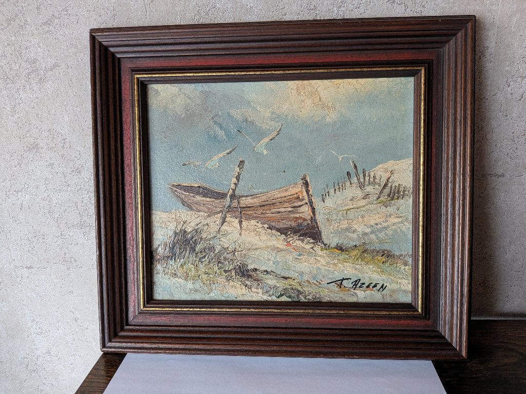 Schilderij op doek, ingelijst, gesigneerd T.Azeen, Ophalen, Maritiem / water, Doek, Ingelijst