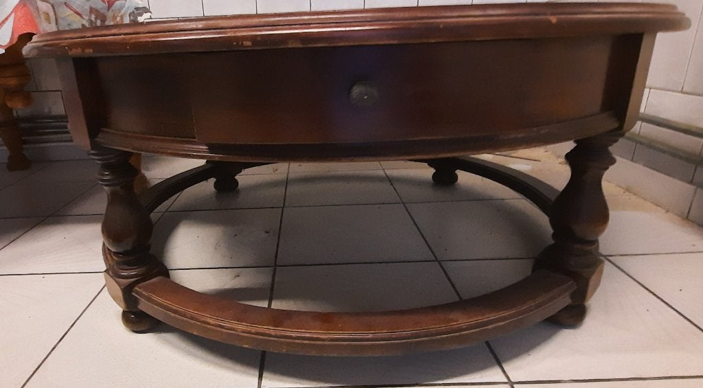 Table ronde en bois massif avec tiroir, Enlèvement, Bois