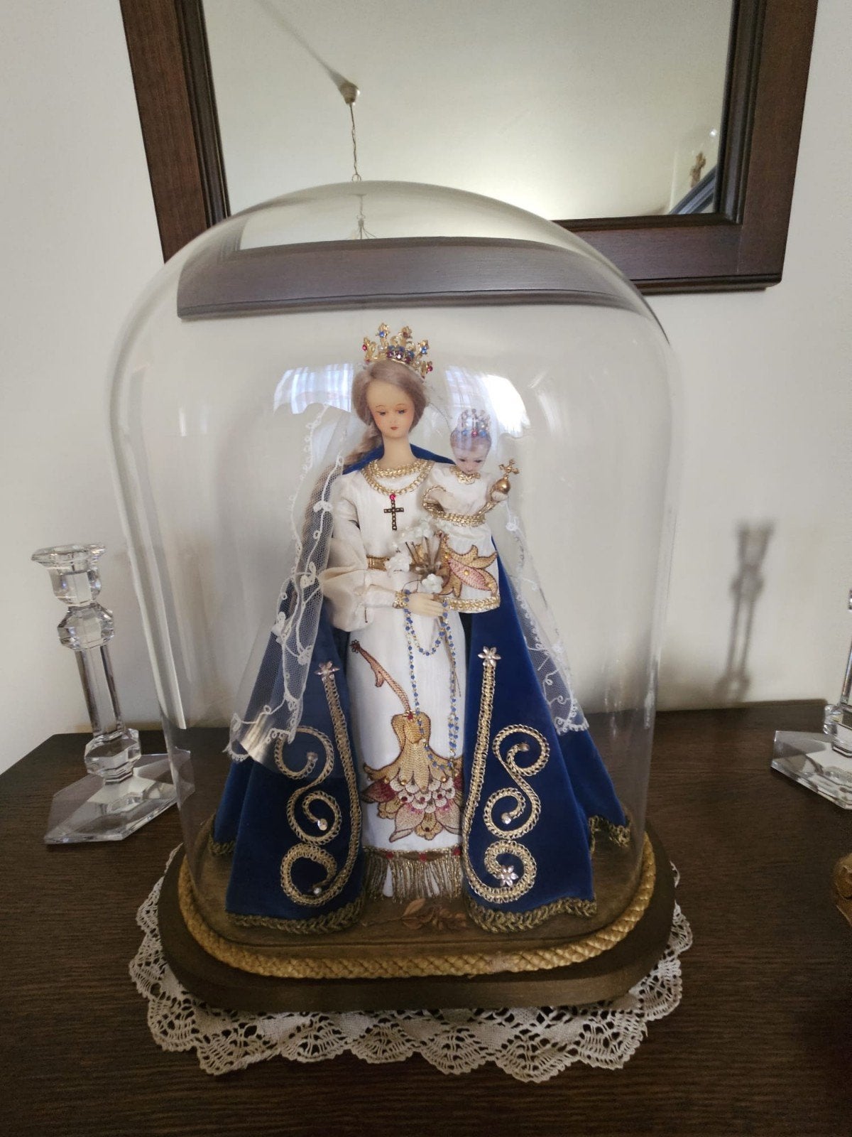 Wassen Mariabeeld in stolp, Antiek en Kunst, Ophalen
