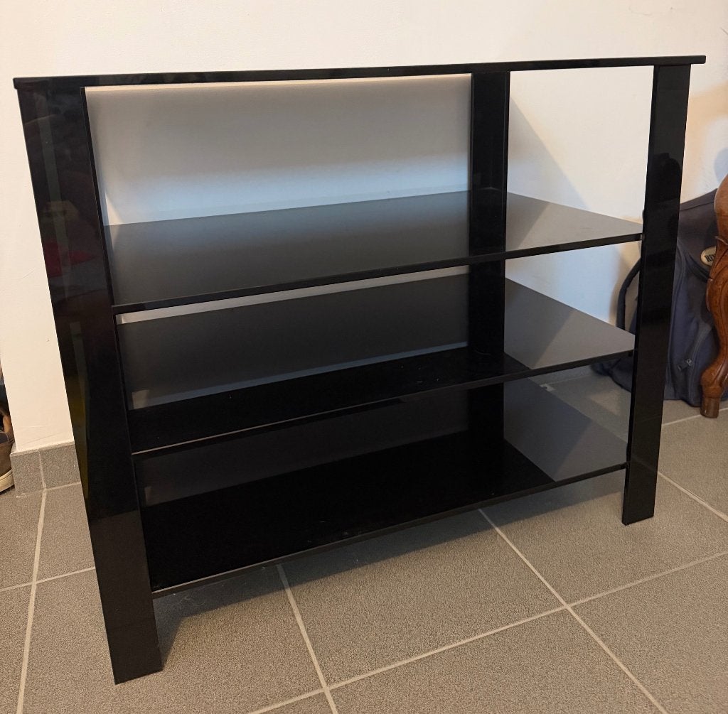 TV meubel in zwart glas, Huis en Inrichting, Kasten |Televisiemeubels, Ophalen, 50 tot 100 cm, Minder dan 100 cm, 25 tot 50 cm
