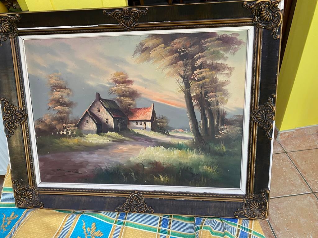 2 Peintures sur toile bon état ancien cadre légèrement abîmé, Enlèvement