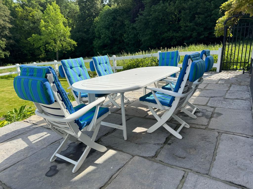 Ensemble jardin (table, 6 chaises, transat) en parfait etat, Tuin en Terras, Ophalen, Zo goed als nieuw
