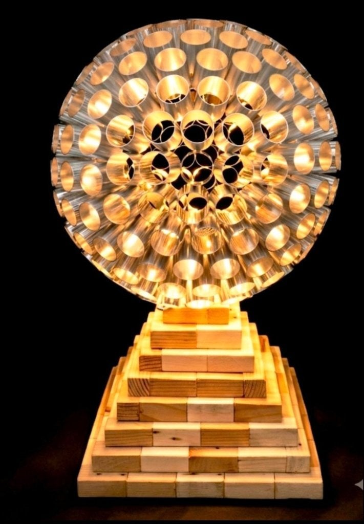 Grote Space Age design lamp (60cm) – Lichtsculptuur (E27), Huis en Inrichting, 60 cm, Nieuw, Sfeerlamp, Hout