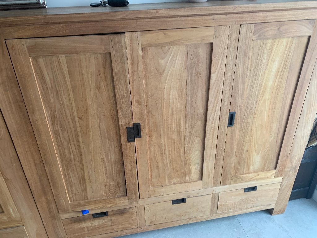 teak kasten 160x135x50, Ophalen, 150 tot 200 cm, Teakhout, Met lade(s)