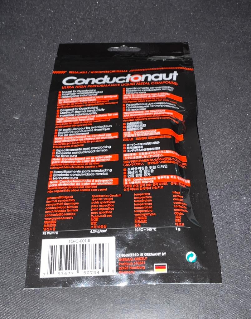 Thermal Grizzly Conductonaut - Liquid metal compound CPU GPU, Computers en Software, Computerkoelers, Ophalen, Nieuw, Koelpasta