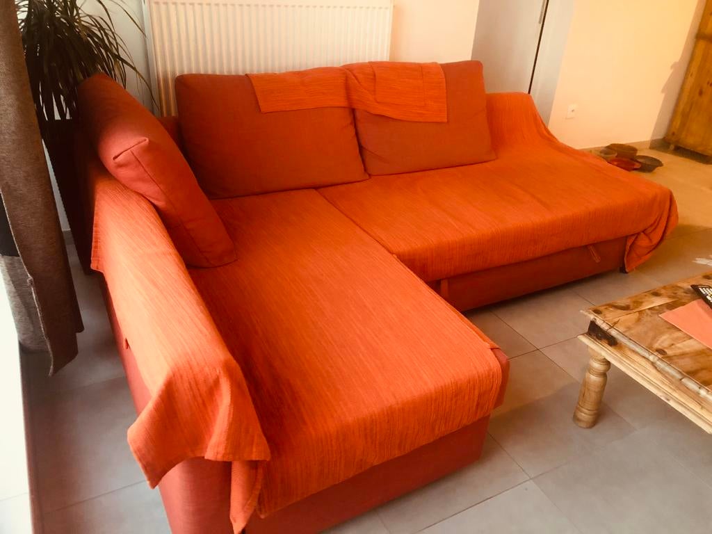 Zetelbed te koop oranje roestbruin, 150 cm B en 150 cm L, Enlèvement, Utilisé