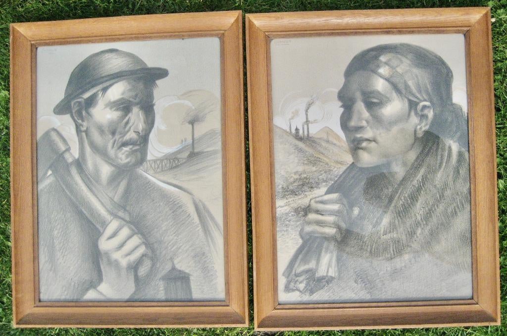 2 tekeningen gesigneerd E.LAMBELIN, 1934, klein, Antiek en Kunst, Kunst | Schilderijen | Klassiek, Ophalen