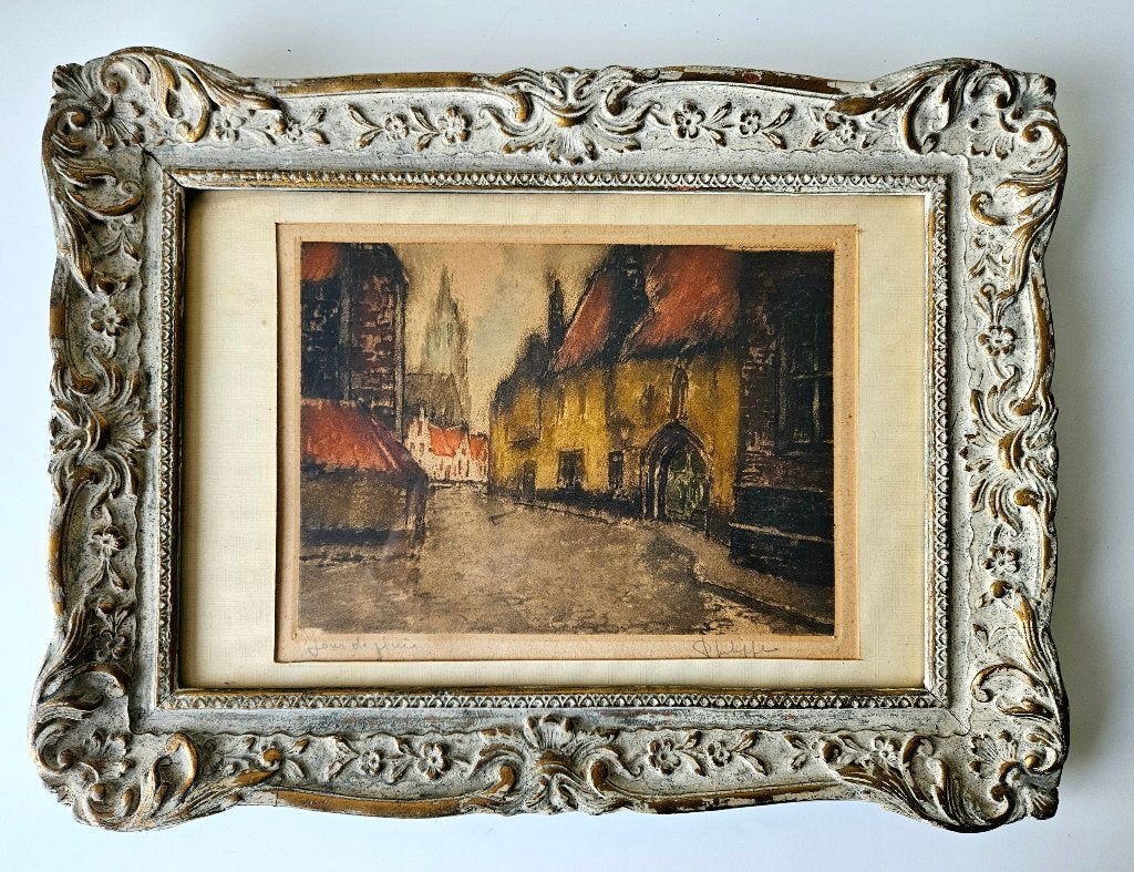 Ets 1937 “jour de pluie” handgesigneert Philippe, Antiek en Kunst, Ets, Ophalen of Verzenden, Landschap, 1900 - 1949