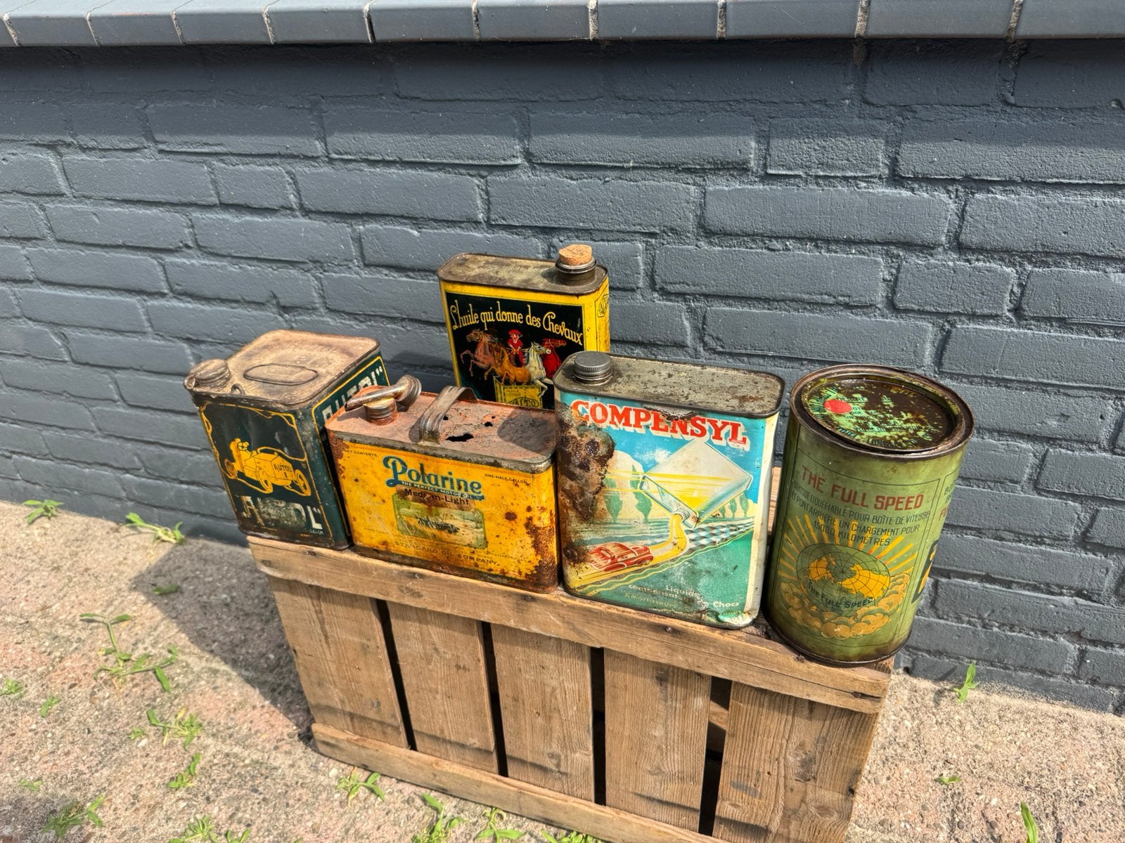 Diverse oude zeldzame olie blikken, Ophalen of Verzenden, Gebruikt, Verpakking