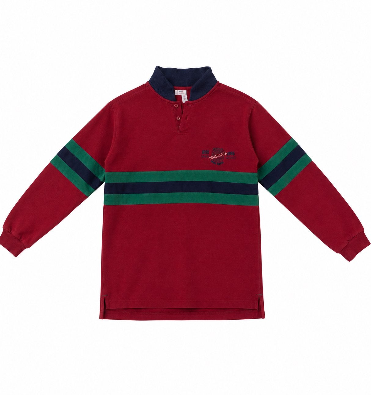 Polo a longue manche Rouge a ligne verte et bleu, Envoi, Comme neuf, Garçon, Pull ou Veste