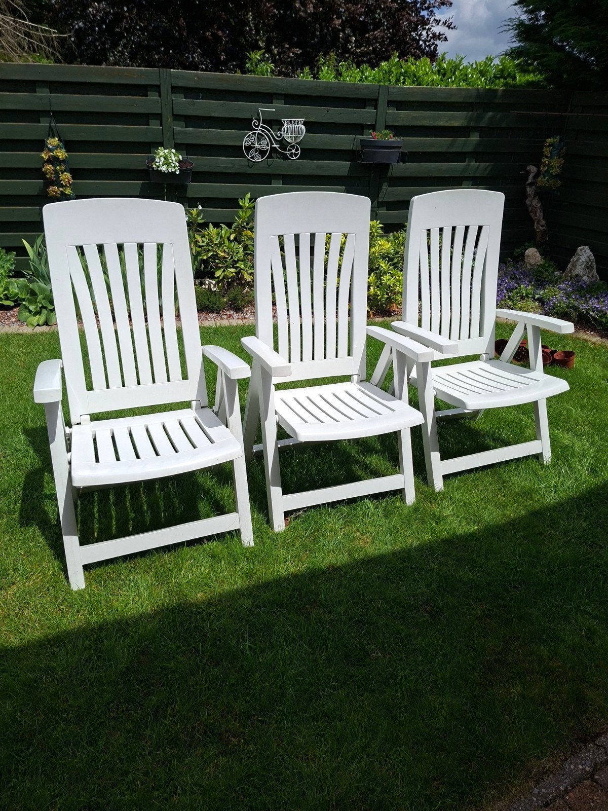 Lot de 3 chaises de jardin en PVC avec dossier réglable, Jardin & Terrasse, Chaises de jardin, Enlèvement, Pliant