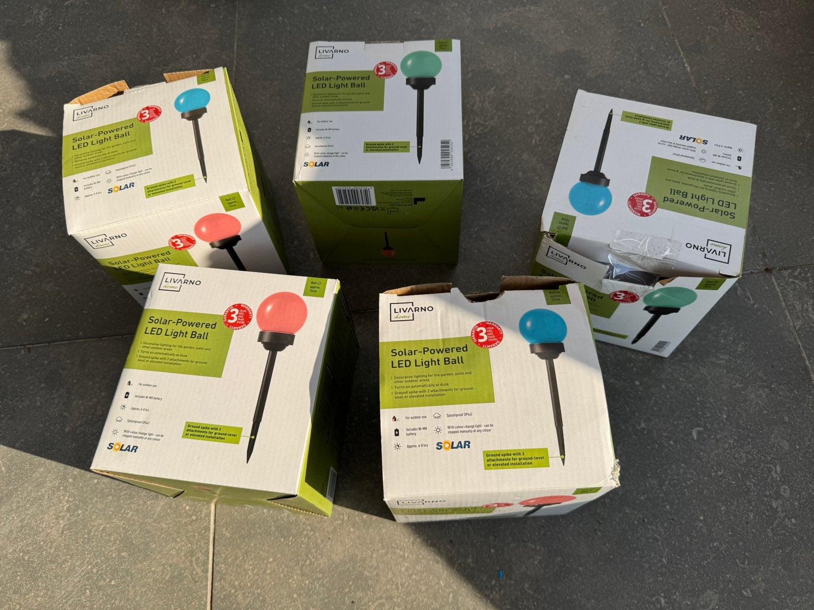 5 nieuwe solarlampen, Jardin & Terrasse, Éclairage extérieur, Neuf, Capteur lumière-obscurité, Énergie solaire, Synthétique