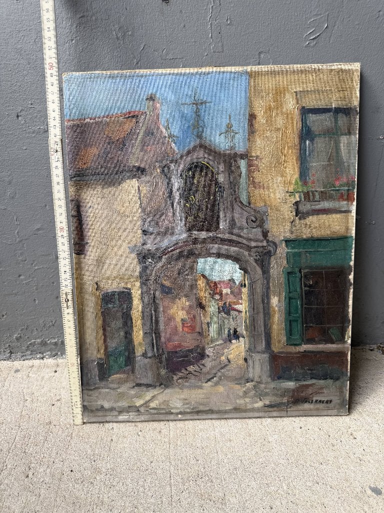Piet Volckaert (1902-1973) – Ruelle de Bruxelles – Huile, Enlèvement ou Envoi, Peinture à l'huile, Signé, Toile