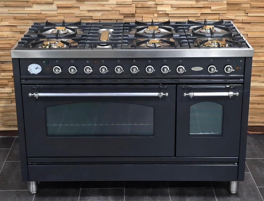 🔥Luxe Fornuis Boretti 120cm antraciet + rvs 7 pits 2 ovens, Ophalen, 60 cm of meer, Zo goed als nieuw, Energieklasse A of zuiniger