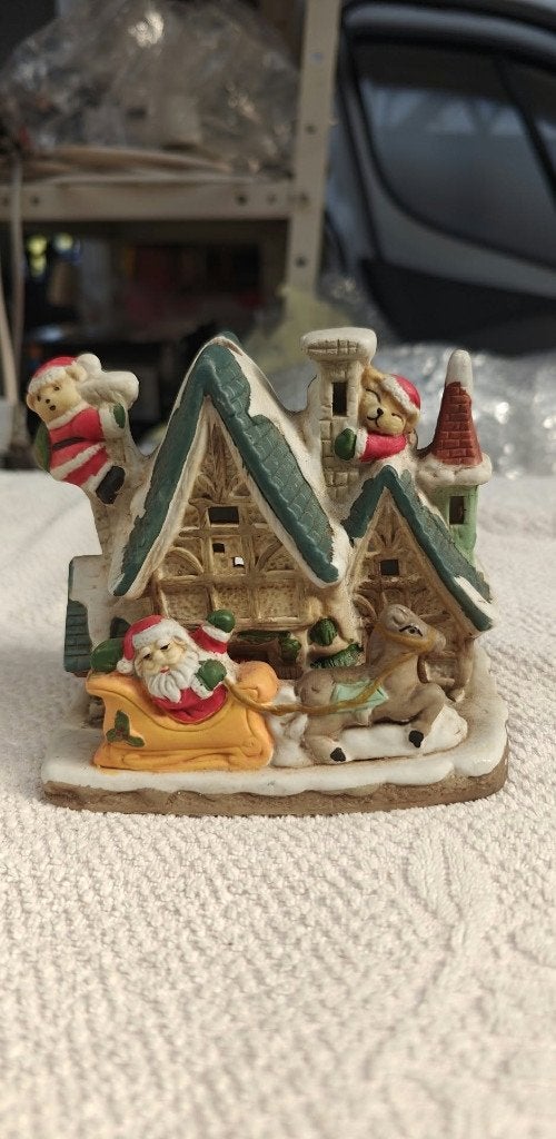 theelicht in vorm kersthuis en kerstmannen, Ophalen of Verzenden, Zo goed als nieuw