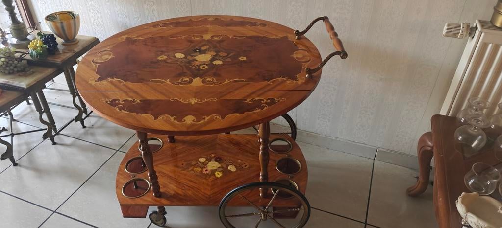 Desserte vintage années 60 – marqueterie – BAR MOBILE, Enlèvement