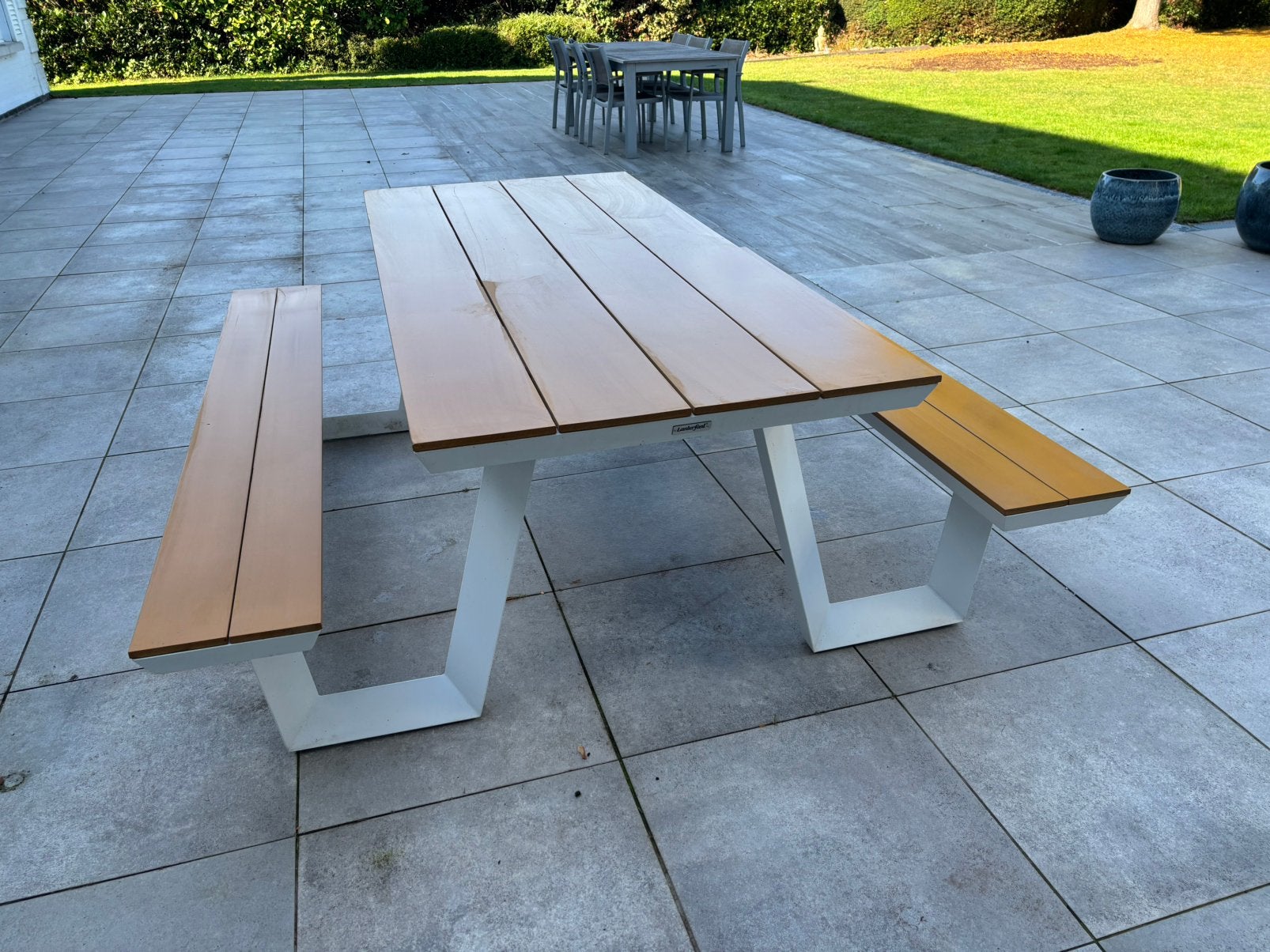 Picknick tafel wit + hout kleur, Tuin en Terras, Ophalen, Gebruikt, Vierkant, Overige materialen