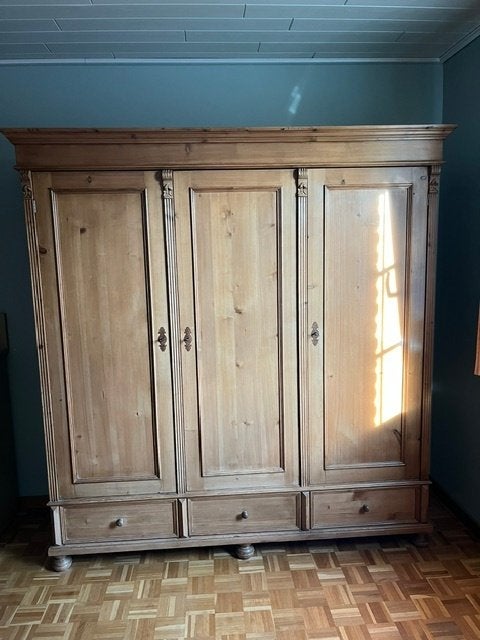 Houten éénpersoonsbed met Latoflex samen met kledingkast, Huis en Inrichting, Slaapkamer | Bedden, Ophalen, Gebruikt, 90 cm, Eenpersoons